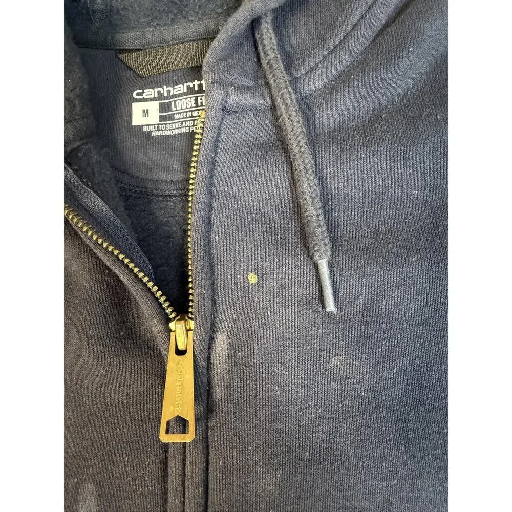 Carhartt Hoodie Mens M Relaxed Blue Full Zip Hooded Lined Fleece Pockets Logo